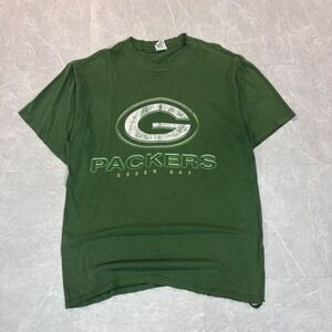Vintage True Fan Green Bay Packers T Shirt Mens Large Distressed Green NFL Tee